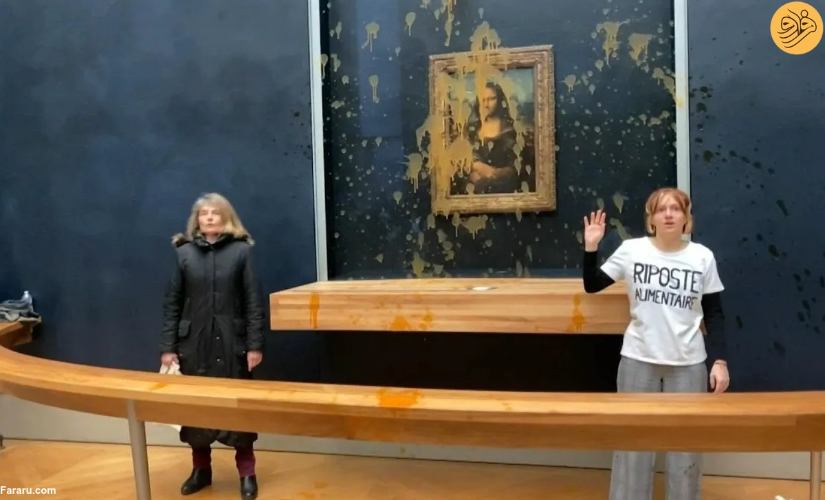 ببینید | سوپ پاشی به نقاشی مونالیزا توسط دو معترض محیط زیست!