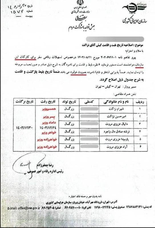 امیرحسین ثابتی: ۶ نفر از بستگان درجه یک وزیر راه به هزینه بیتالمال به کیش سفر کردهاند + فیلم