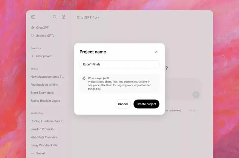 قابلیت «Projects» در ChatGPT رایگان شد