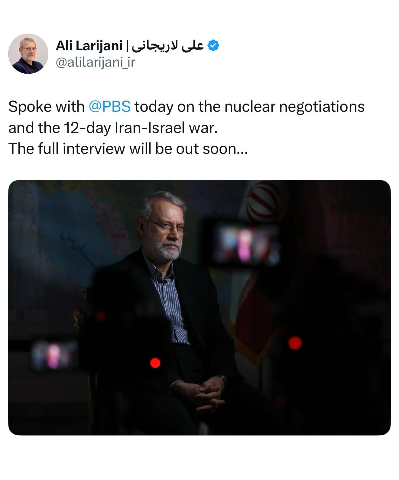توئیت جدید علی لاریجانی درباره مذاکرات هسته ای به زبان انگلیسی