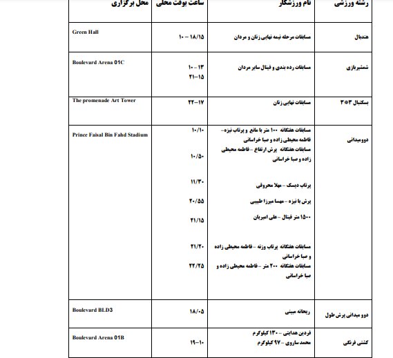 برنامه و نتایج نمایندگان ایران در بازی‌های کشورهای اسلامی ریاض