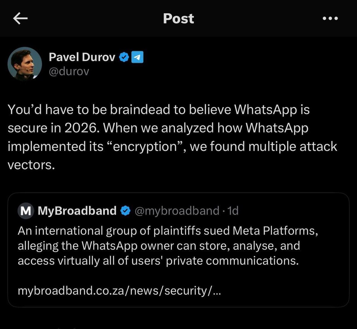 پاول دوروف: باید احمق باشی تا فکر کنی «واتساپ» امن است