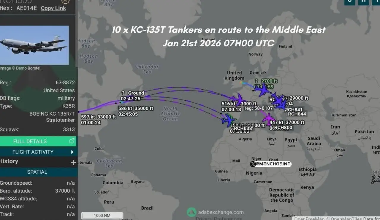 10 فروند هواپیمای سوخت‌رسان آمریکا در راه خاورمیانه