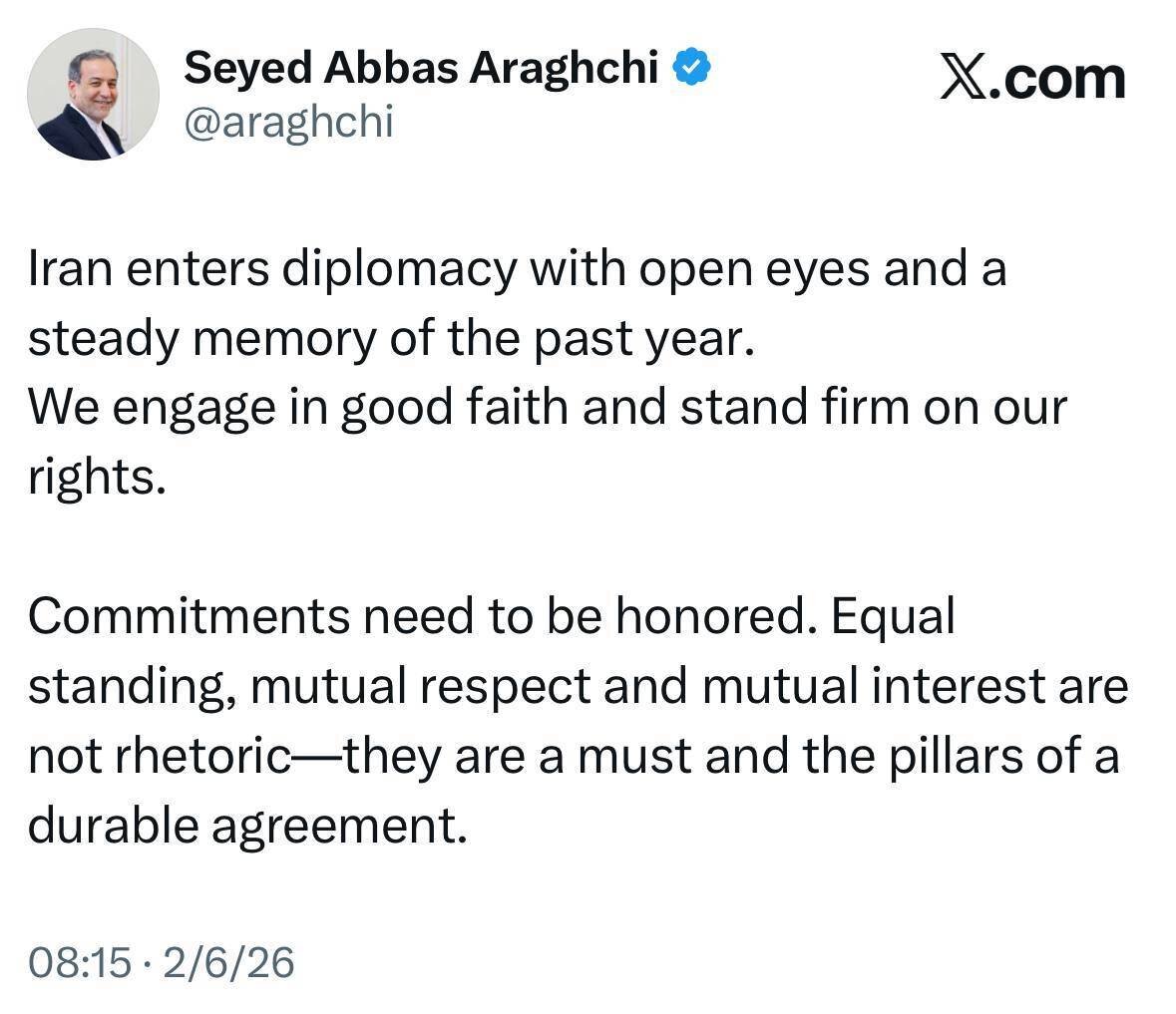 پیام قاطع عراقچی پیش از مذاکرات؛ از حقوق‌مان کوتاه نمی‌آییم