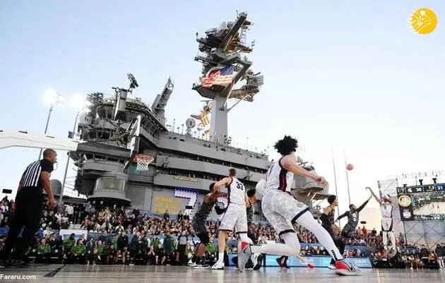 زمین بسکتبال حرفهای روی عرشه آبراهام لینکلن! | تصاویر